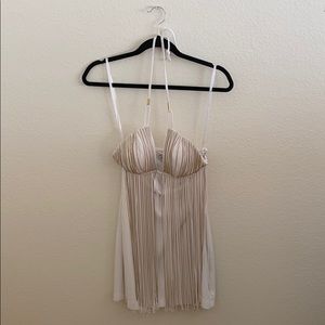 Bebe White & Gold Halter Top Fringe Dress - Small